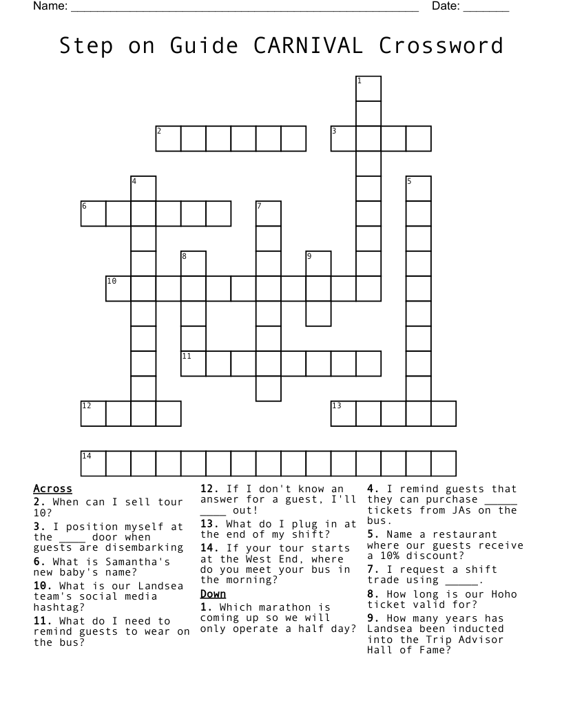 Step On Guide CARNIVAL Crossword WordMint
