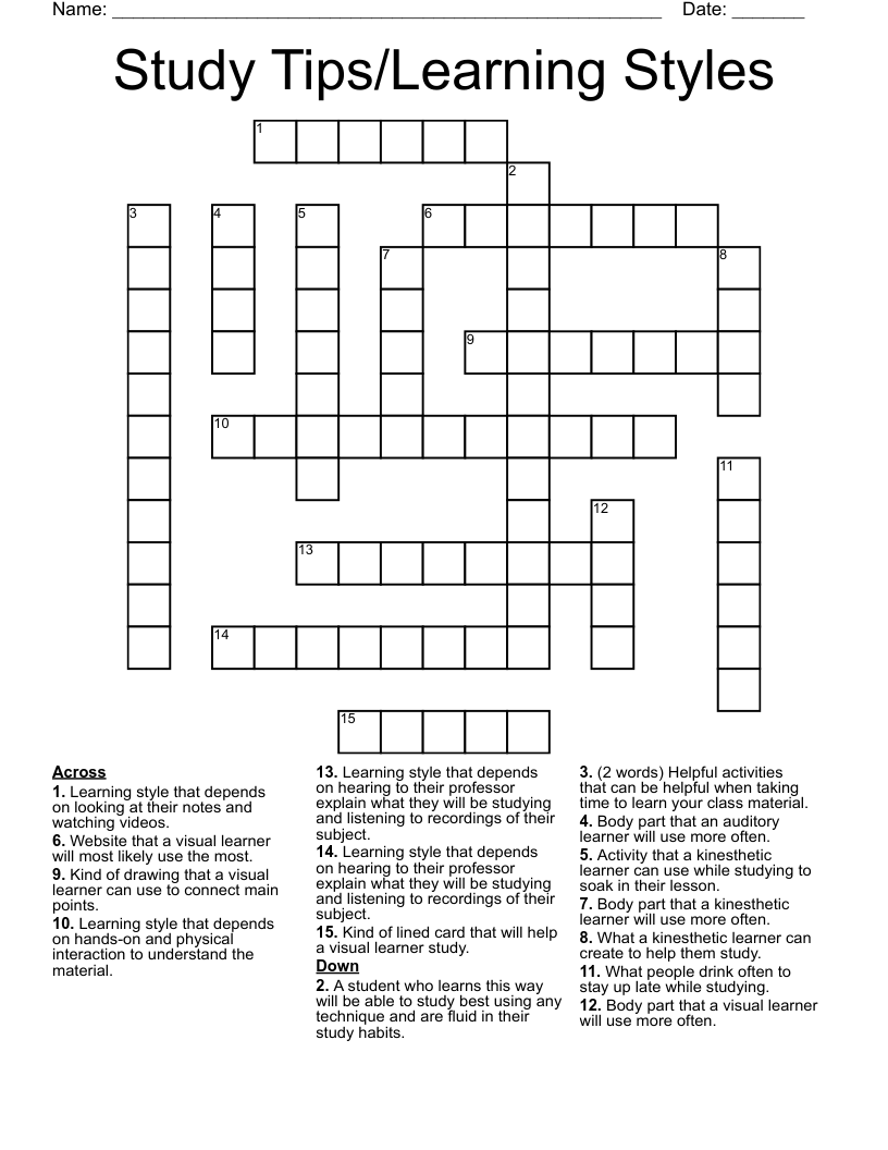 Study Tips Learning Styles Crossword WordMint