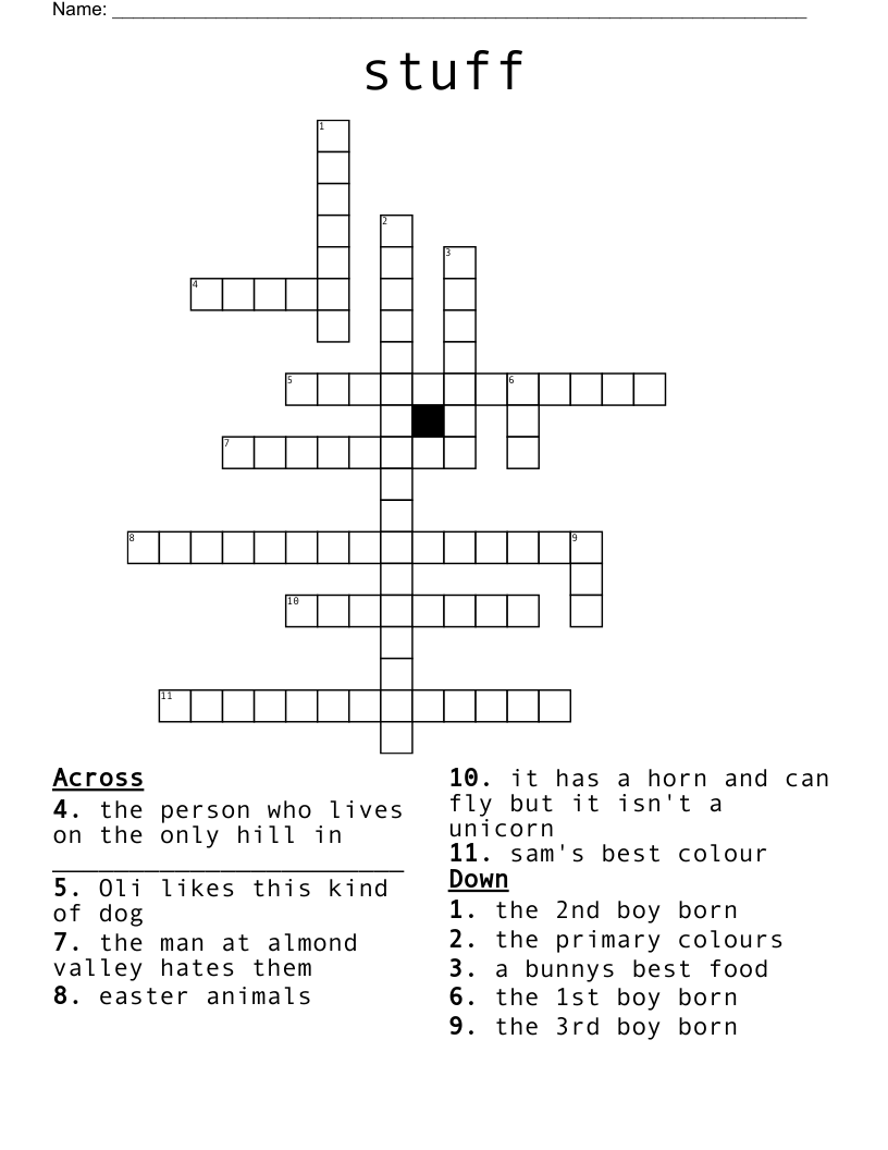Stuff Crossword WordMint