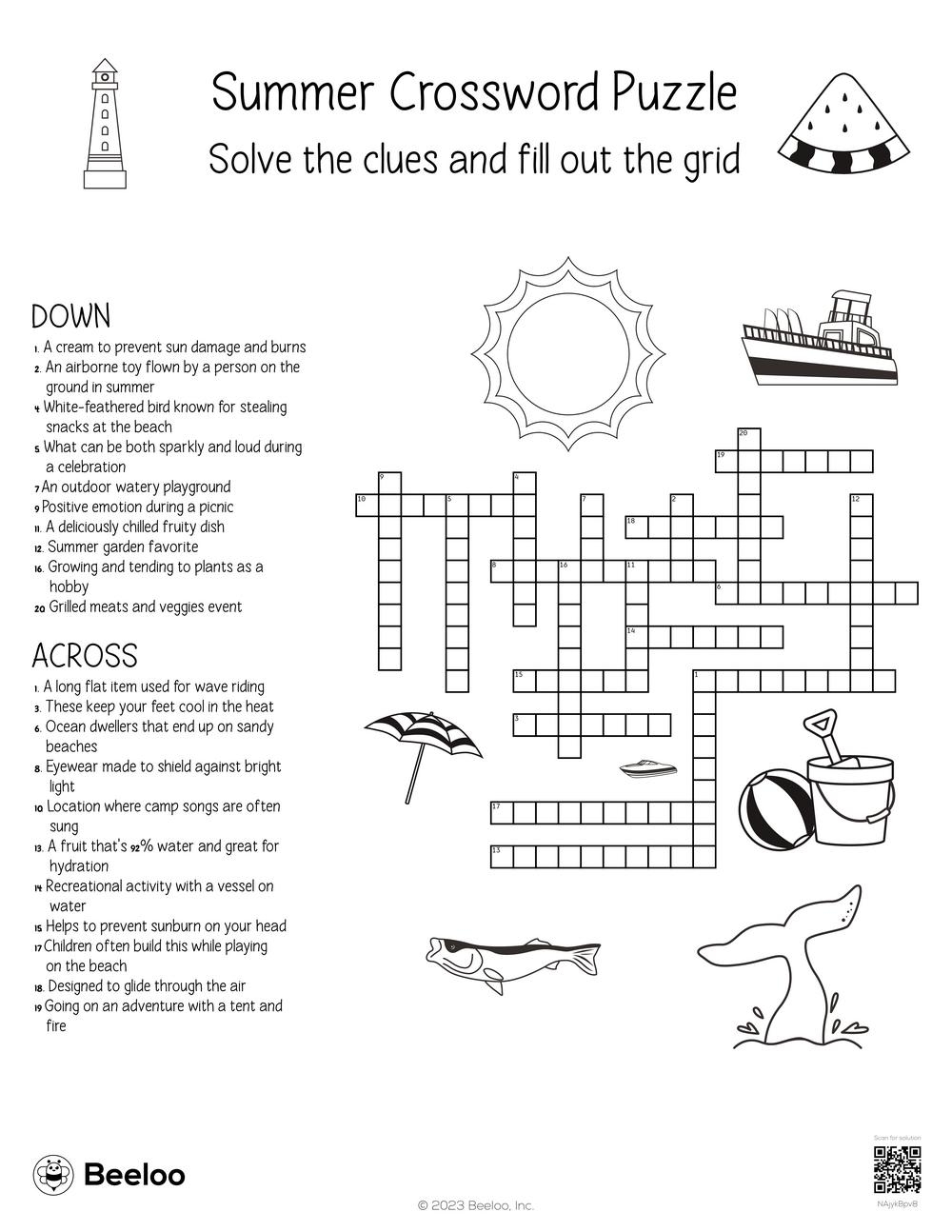 Summer Crossword Puzzle Beeloo Printable Crafts And Activities For Kids