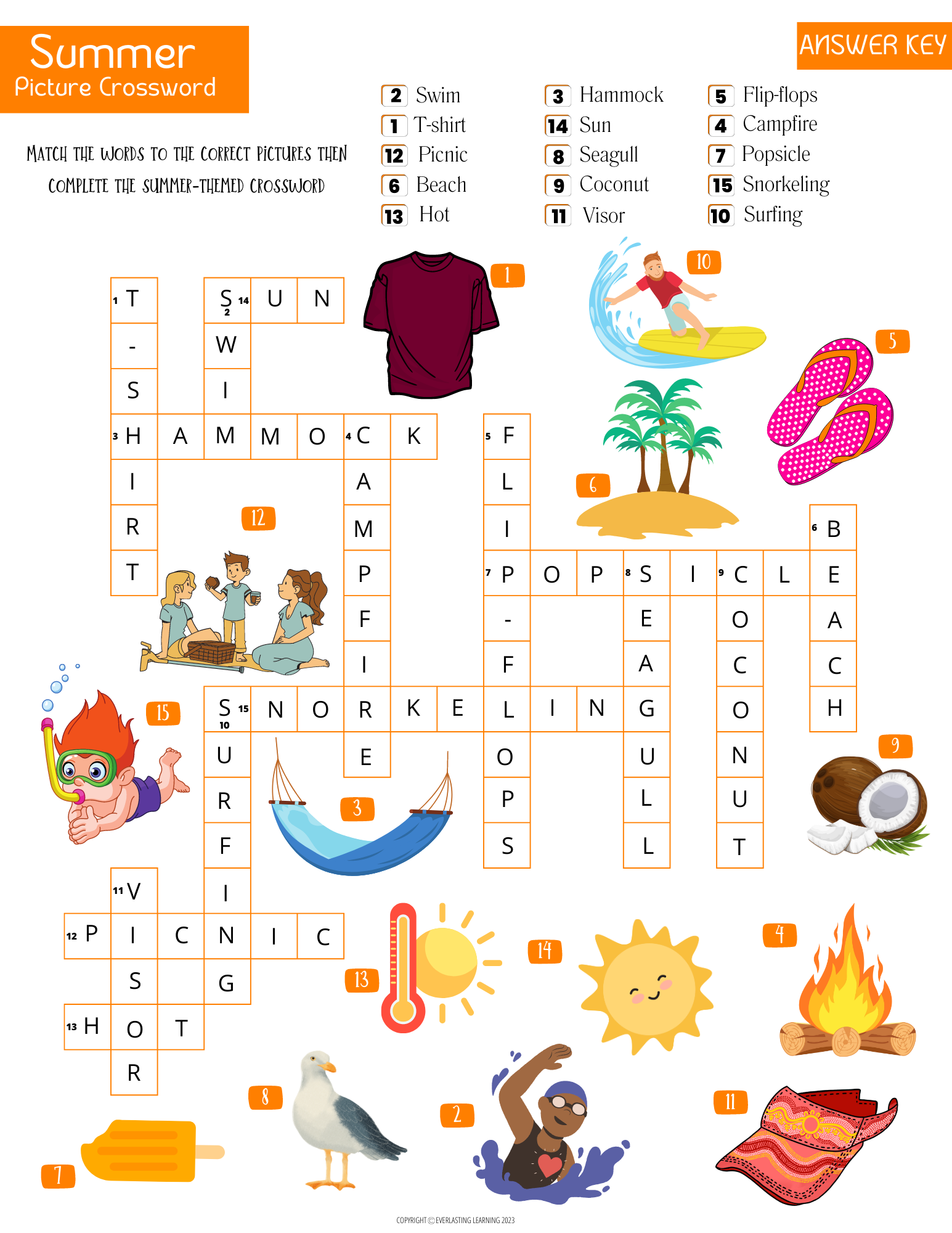 Summer Crossword Puzzle End Of The Year Activity Summer Fun Game 