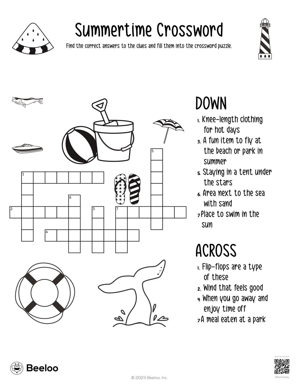 Summertime Crossword Beeloo Printable Crafts And Activities For Kids