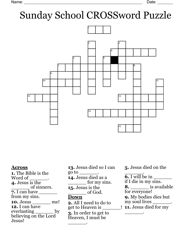 Sunday School CROSSword Puzzle WordMint