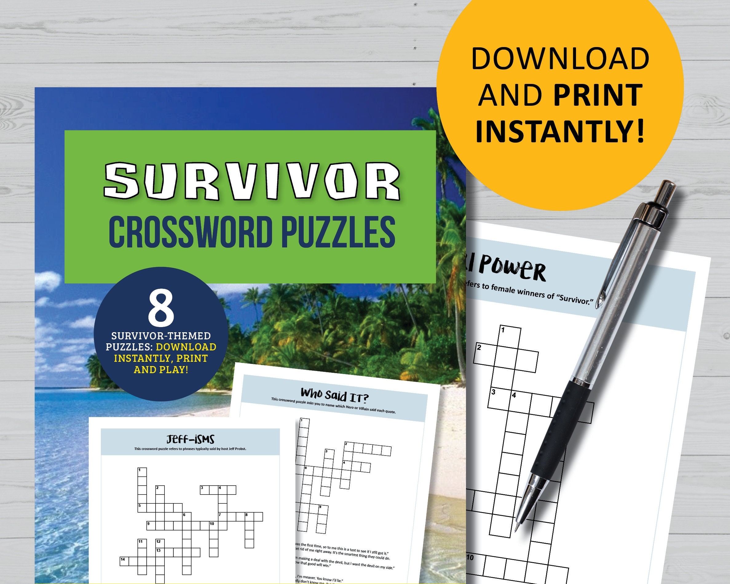 Survivor Tv Show Game Crossword Puzzles Watch Party Printable 