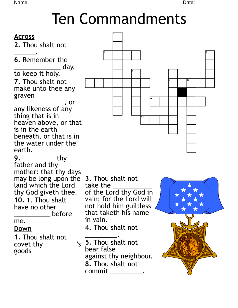 Ten Commandments Exodus 20 1 17 Crossword WordMint