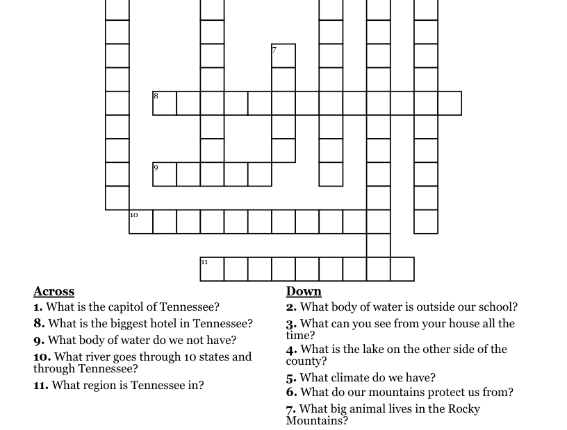 Tennessee Crossword WordMint