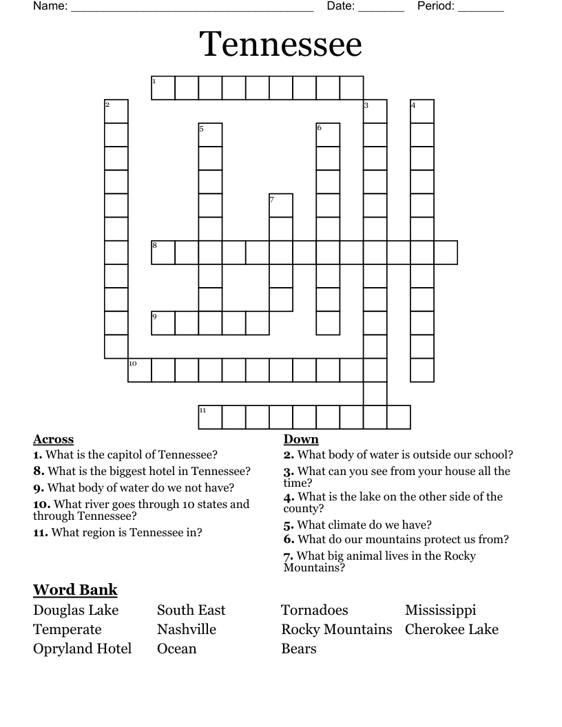 Tennessee Crossword WordMint