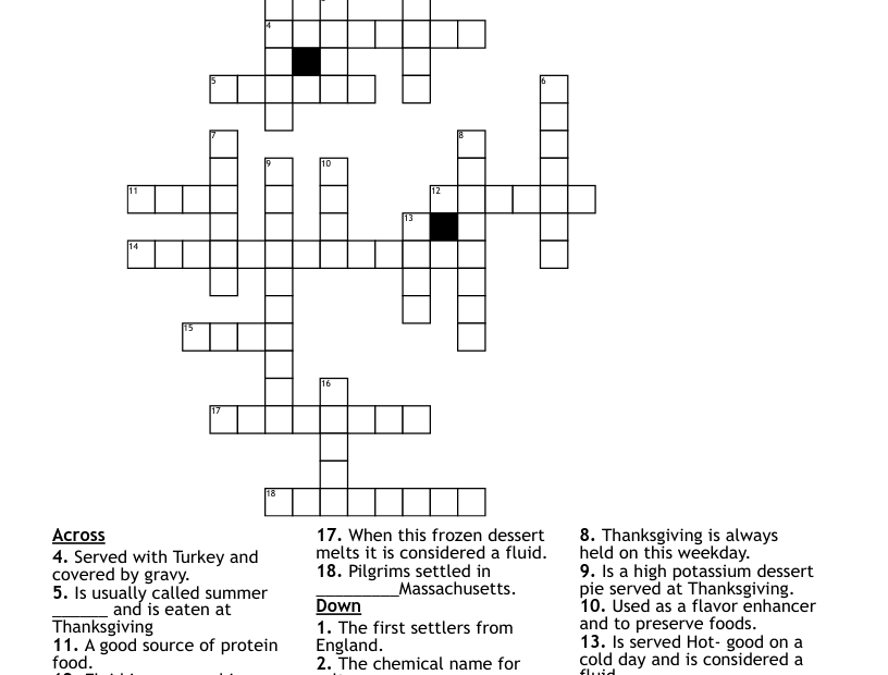 Thanksgiving Day Puzzle Crossword WordMint