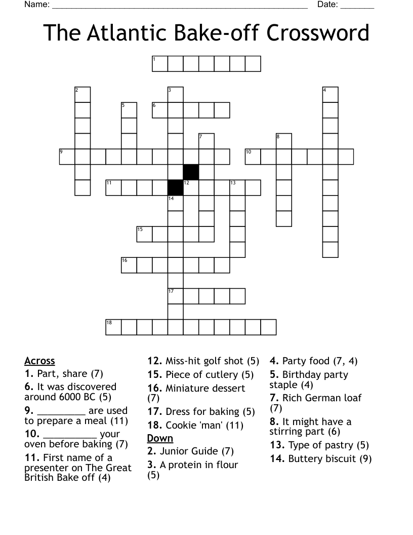 The Atlantic Bake off Crossword WordMint