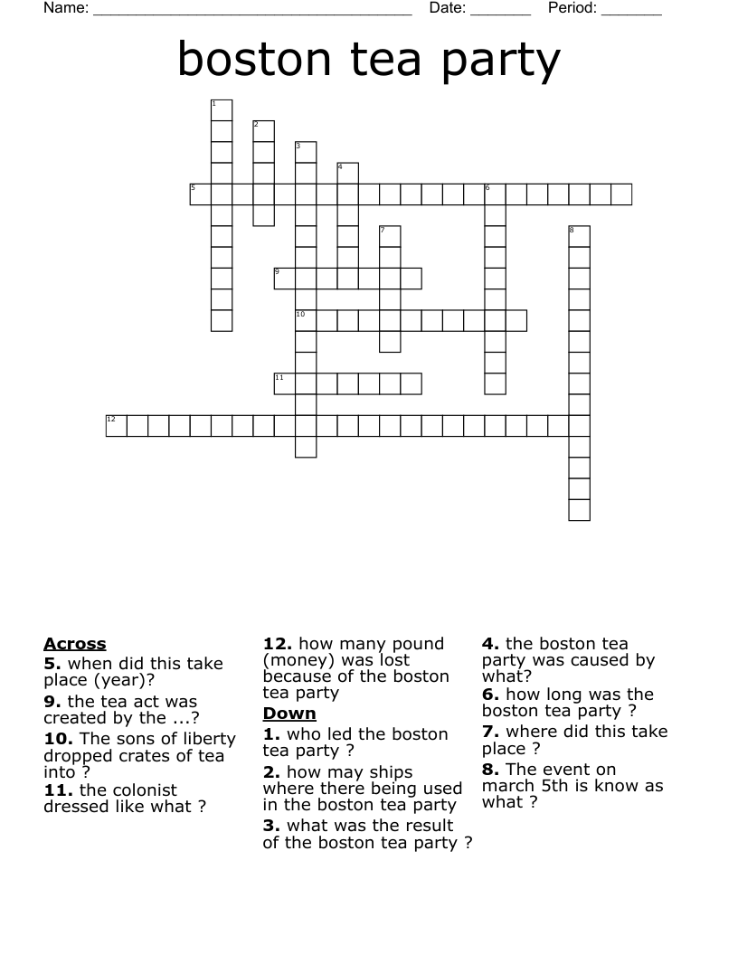 The Boston Tea Party Crossword WordMint