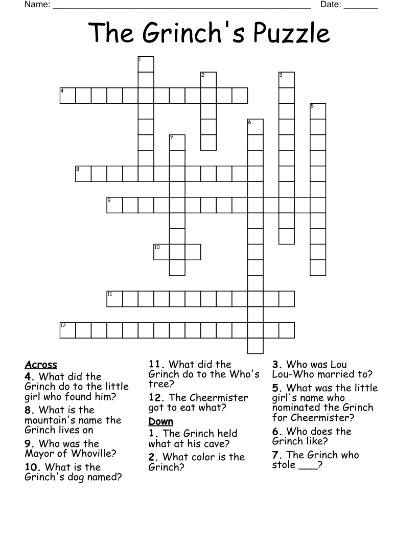 The Grinch s Puzzle Crossword WordMint