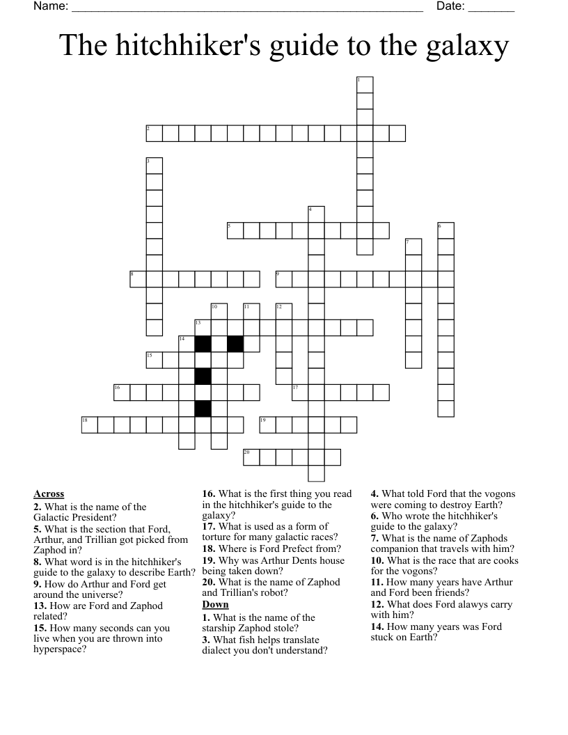 The Hitchhiker s Guide To The Galaxy Crossword WordMint