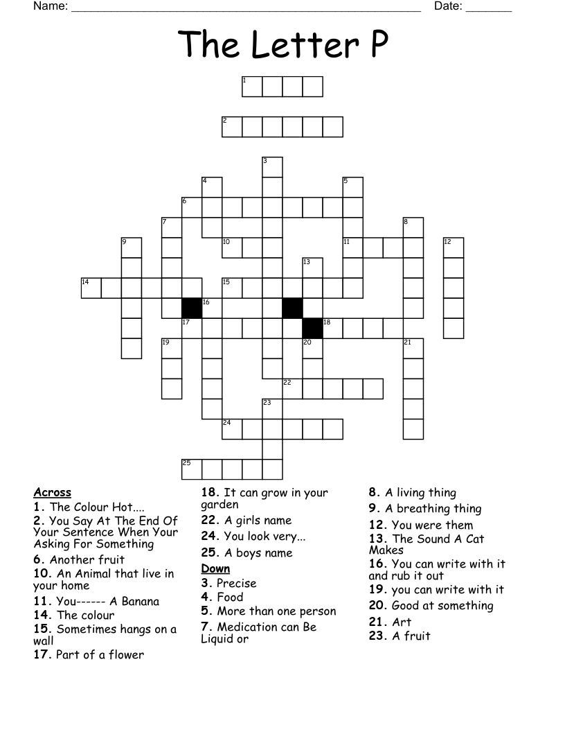 The Letter P Crossword WordMint