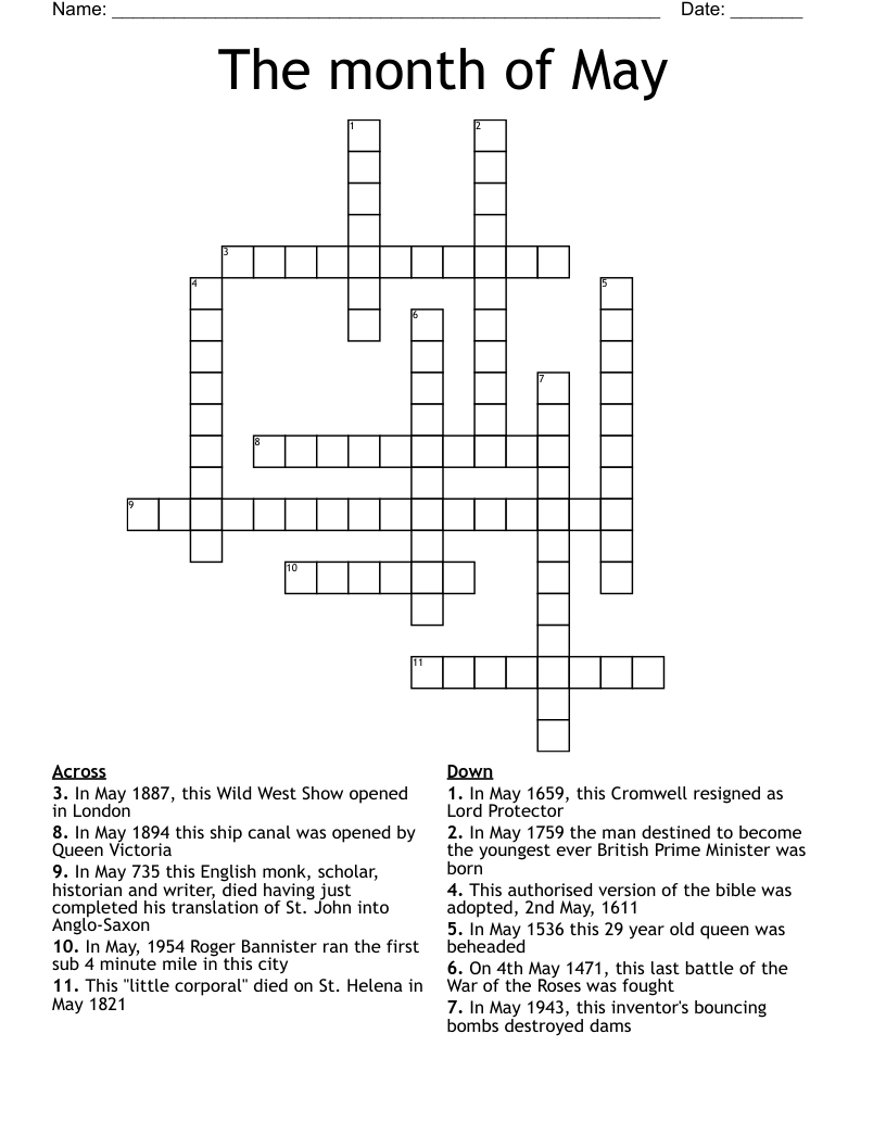 The Month Of May Crossword WordMint