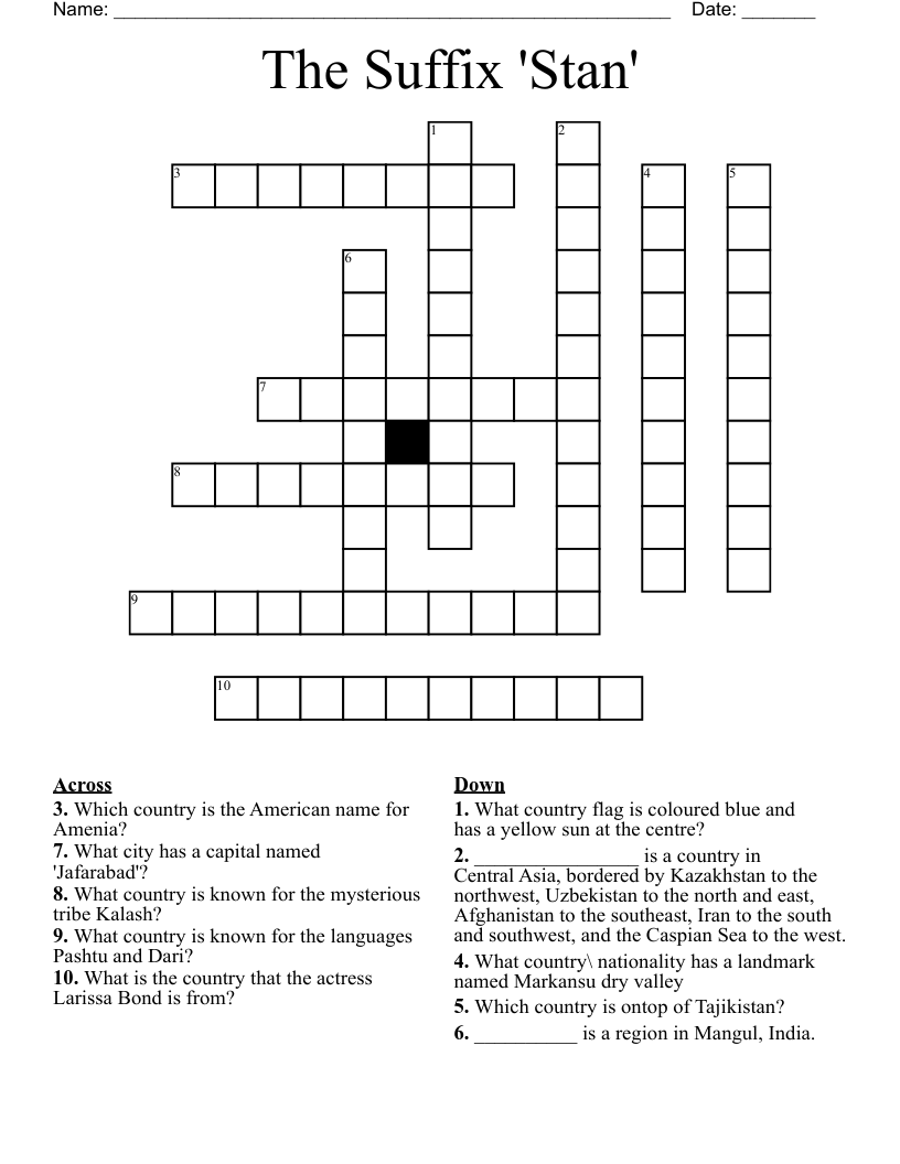 The Suffix Stan Crossword WordMint