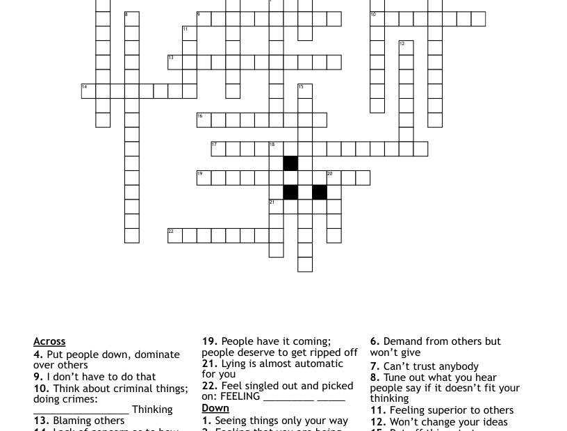 Thinking Errors Crossword WordMint