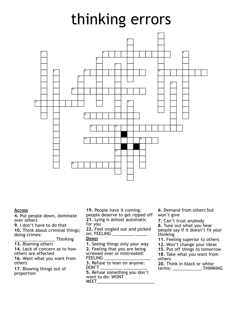 Thinking Errors Crossword WordMint
