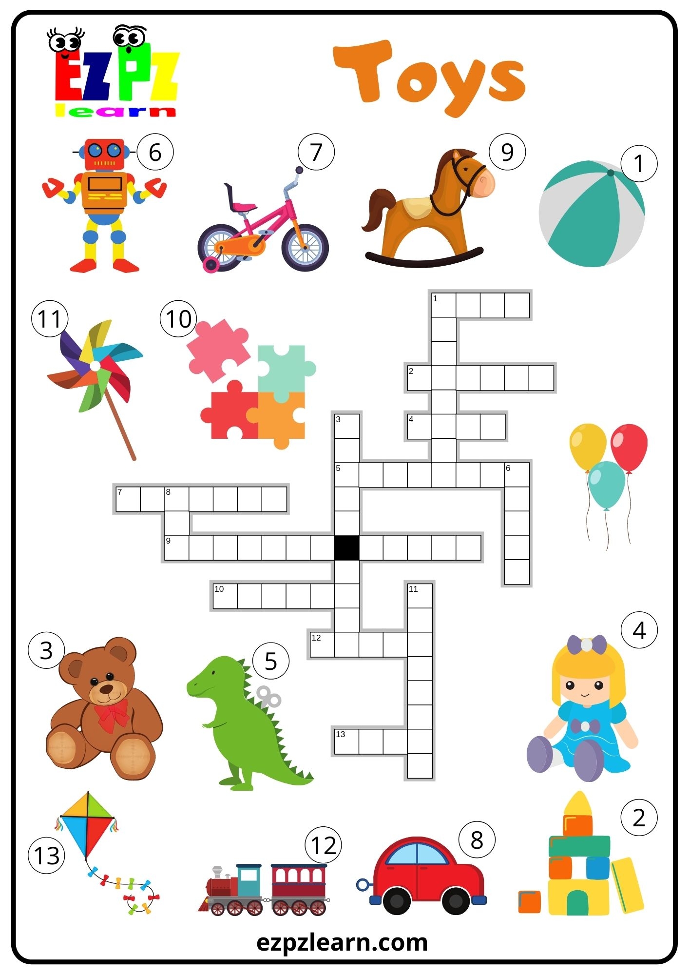Toys Crossword Ezpzlearn