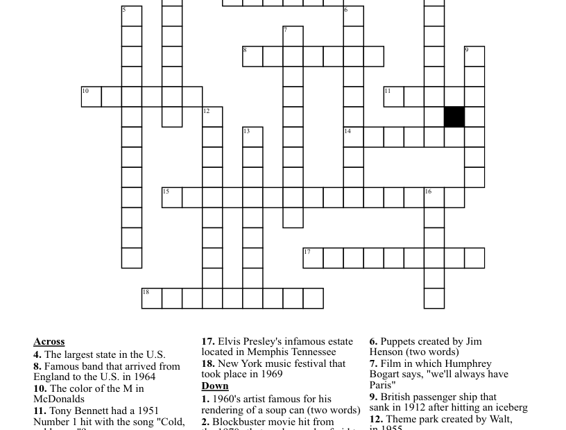 Trivia Crossword Puzzle WordMint