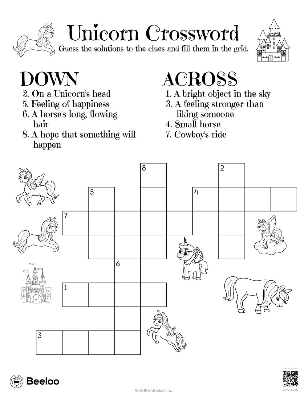 Unicorn themed Crossword Puzzles Beeloo Printable Crafts And 