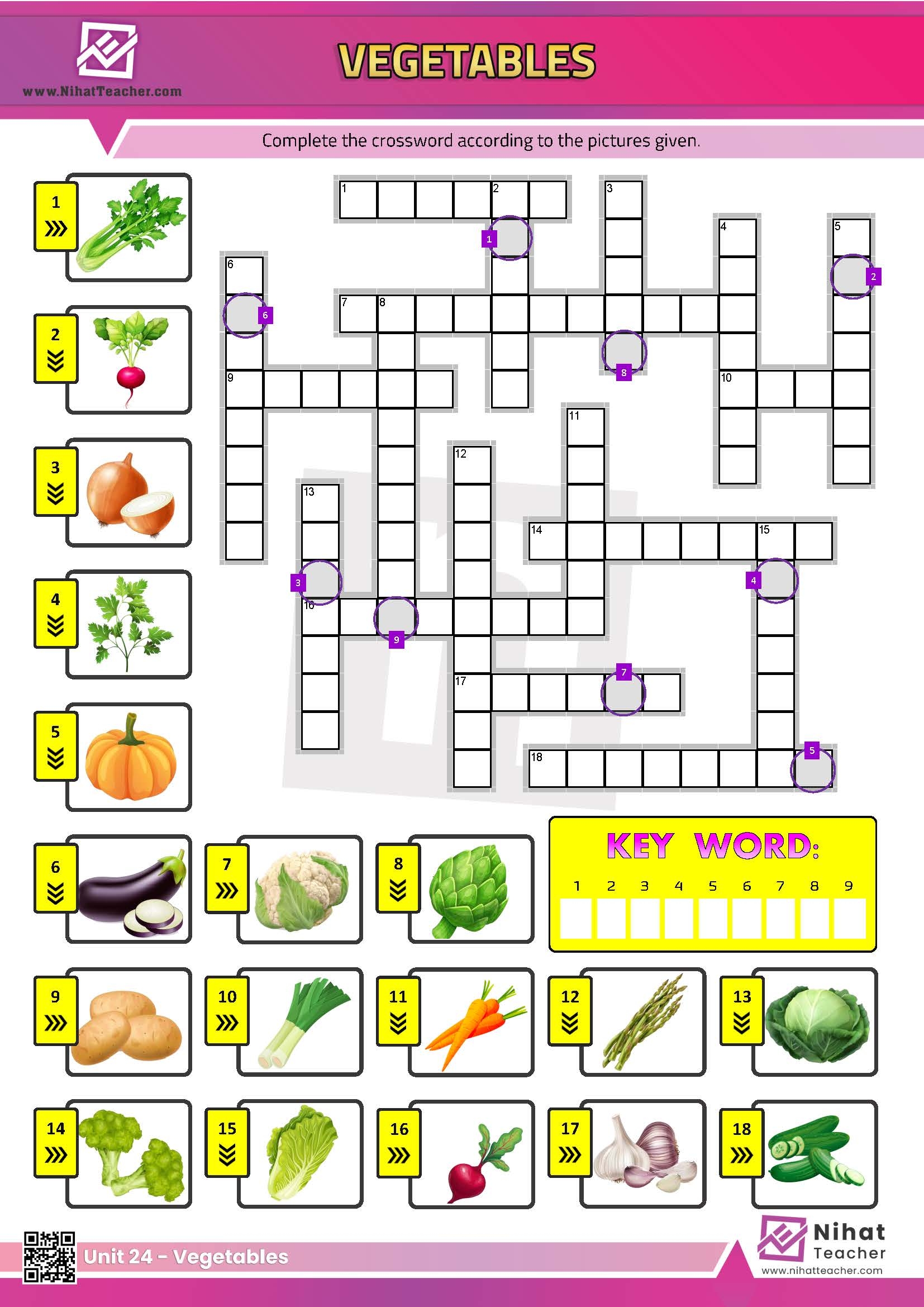 Unit 24 Vegetables Crossword Free English Learning And Teaching Resources Free PDF Worksheets And Multiple Choice Tests 