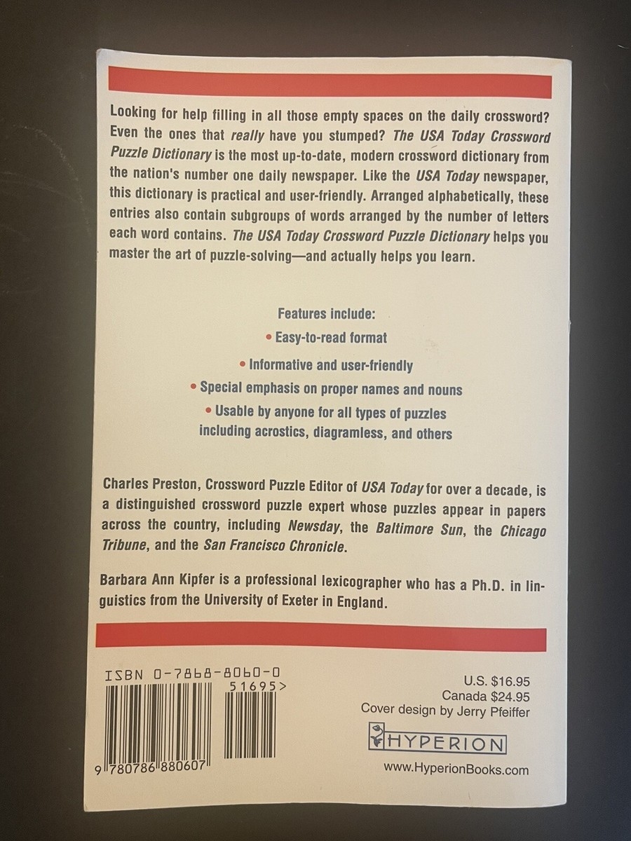 USA Today Crossword Puzzle Dictionary Trade Paperback 1996 Preston Kipfer 9780786880607 EBay USA Today Crossword Puzzle Dictionary Trade Paperback 1996 Preston Kipfer 9780786880607 EBay