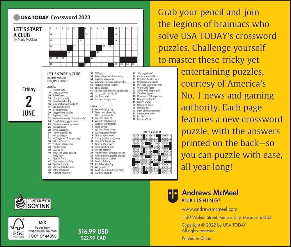 USA Today Crossword Puzzles 2023 Day to Day Calendar USA TODAY 