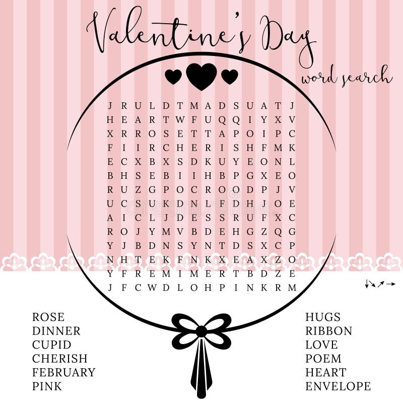 Valentine S Day 14 February Word Search Puzzle Printable Party Card Educational Game Stock Vector Illustration Of Quiz Media 255957487