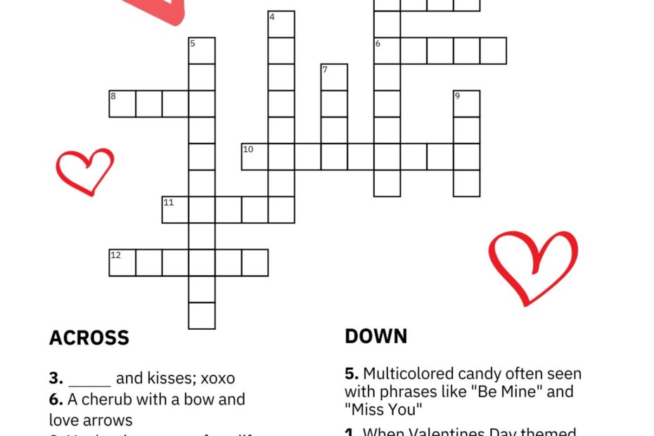 Valentine s Day Crossword With Answer Key Printable Valentine s Day Crossword Valentine s Day Activities For Kids Printable Games Etsy