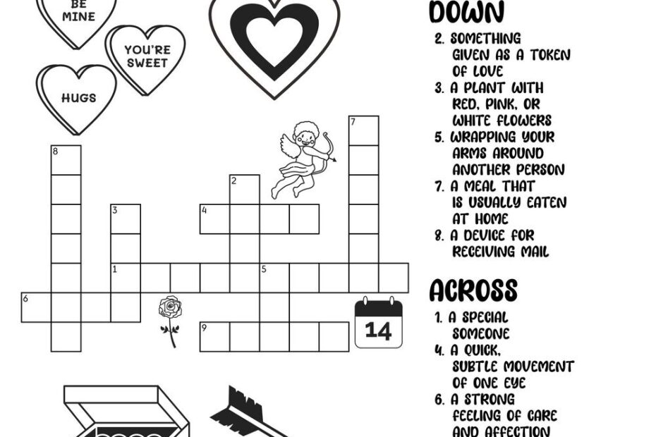 Valentine themed Crossword Puzzles Beeloo Printable Crafts And Activities For Kids