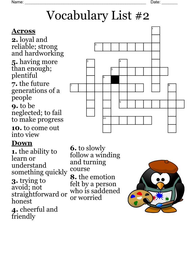 Vocabulary List 2 Crossword WordMint