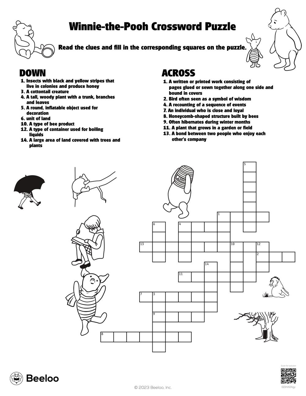 Winnie the Pooh themed Crossword Puzzles Beeloo Printable Crafts And Activities For Kids