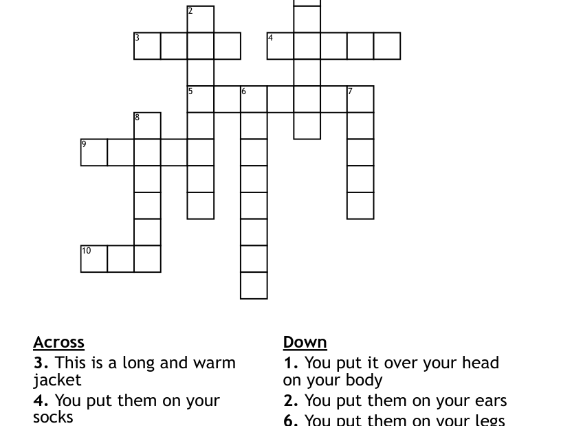 Winter Clothes Crossword WordMint