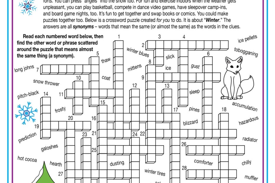 Winter Vocabulary Synonyms Printable Crossword Puzzle U0026 Word