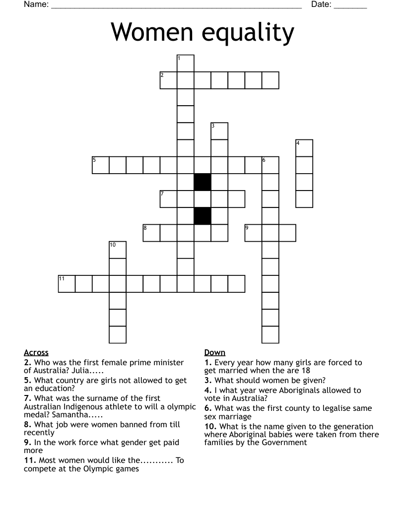 Women Equality Crossword WordMint