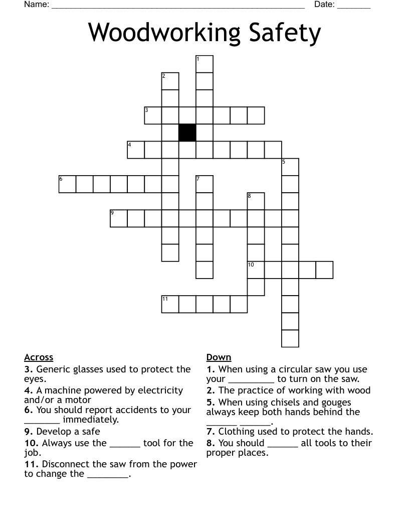 Woodworking Safety Crossword WordMint