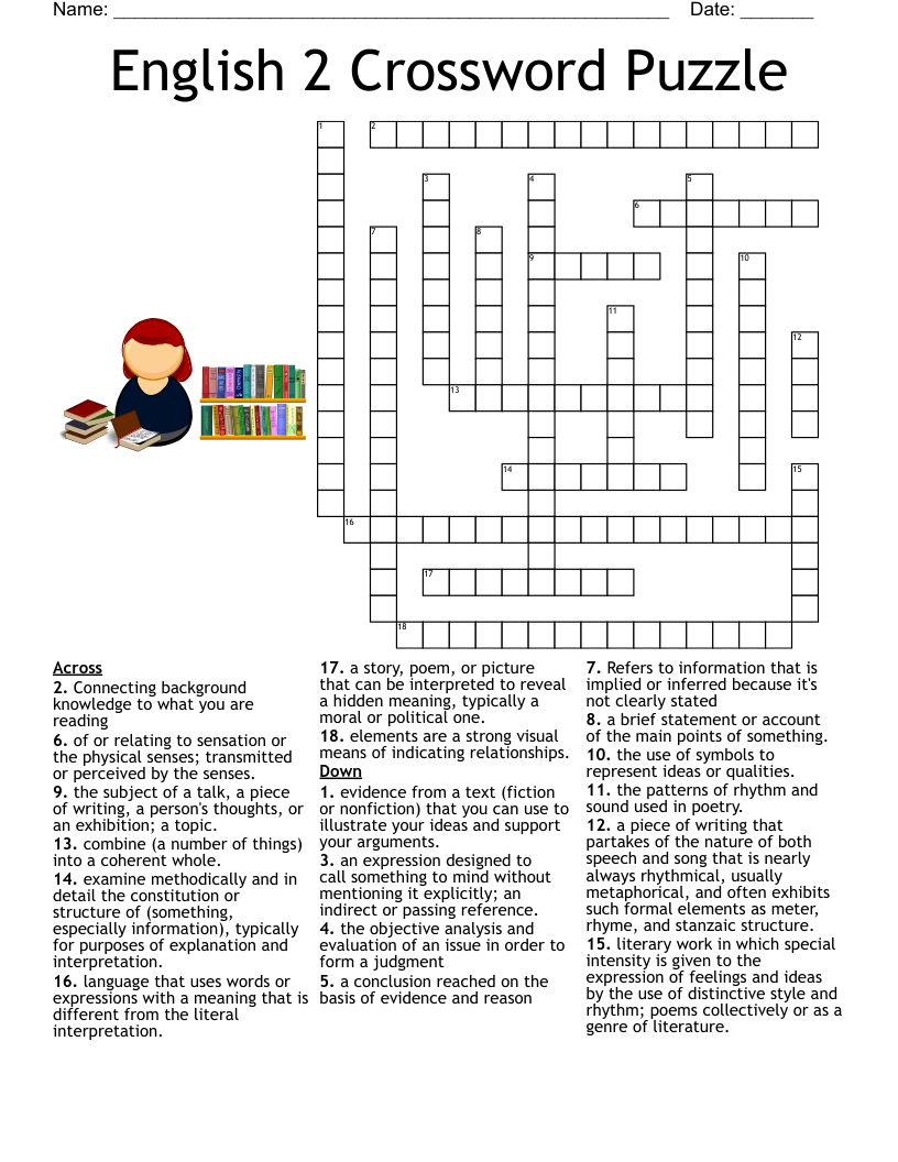 Year 8 English Crossword WordMint