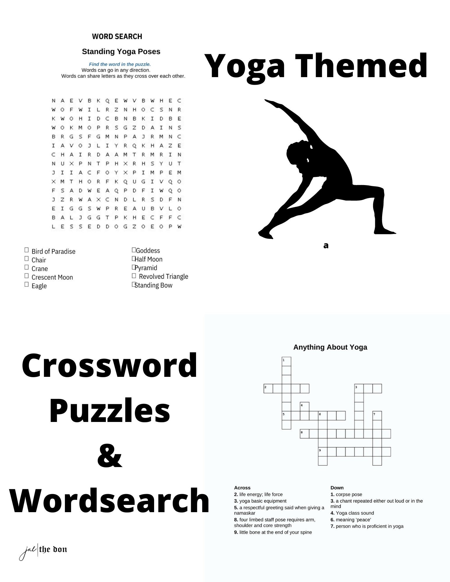 Yoga Crossword Puzzle Wordsearch Yoga Theme Puzzle Adult Coloring Pages Printable Printable Coloring Sheets Affirmation Coloring Pages