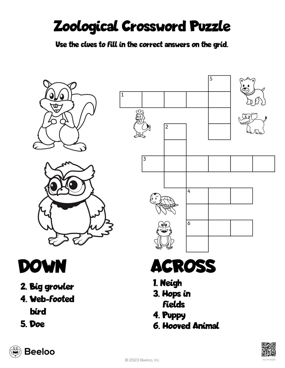 Zoological Crossword Puzzle Beeloo Printable Crafts And 