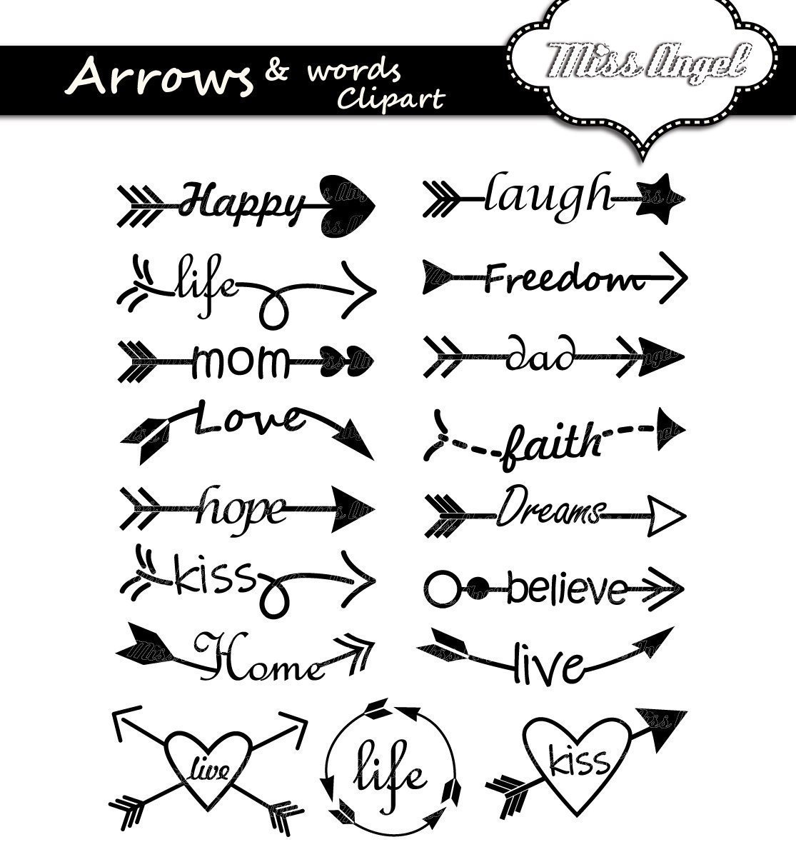 Arrow Clipart Arrow Words Clip Art 17 Digital Arrows With Words Love Arrows Clip Art Printable Arrows Love Life Believe Dream Faith Etsy