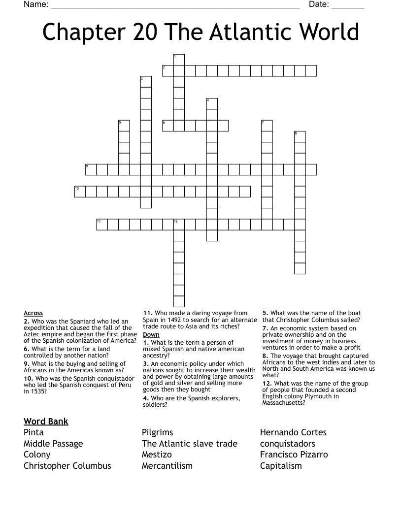 Chapter 20 The Atlantic World Crossword WordMint