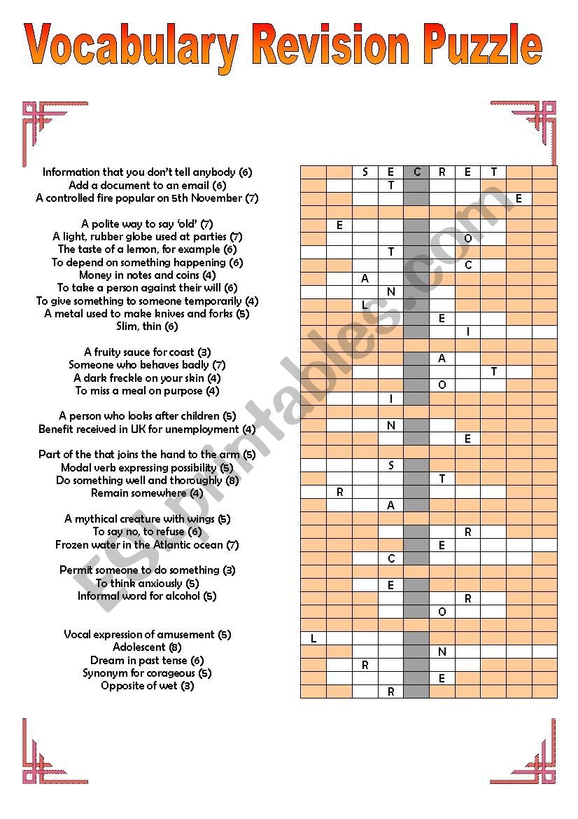 Upper Intermediate Or Advanced Crossword Puzzle ESL Worksheet By 