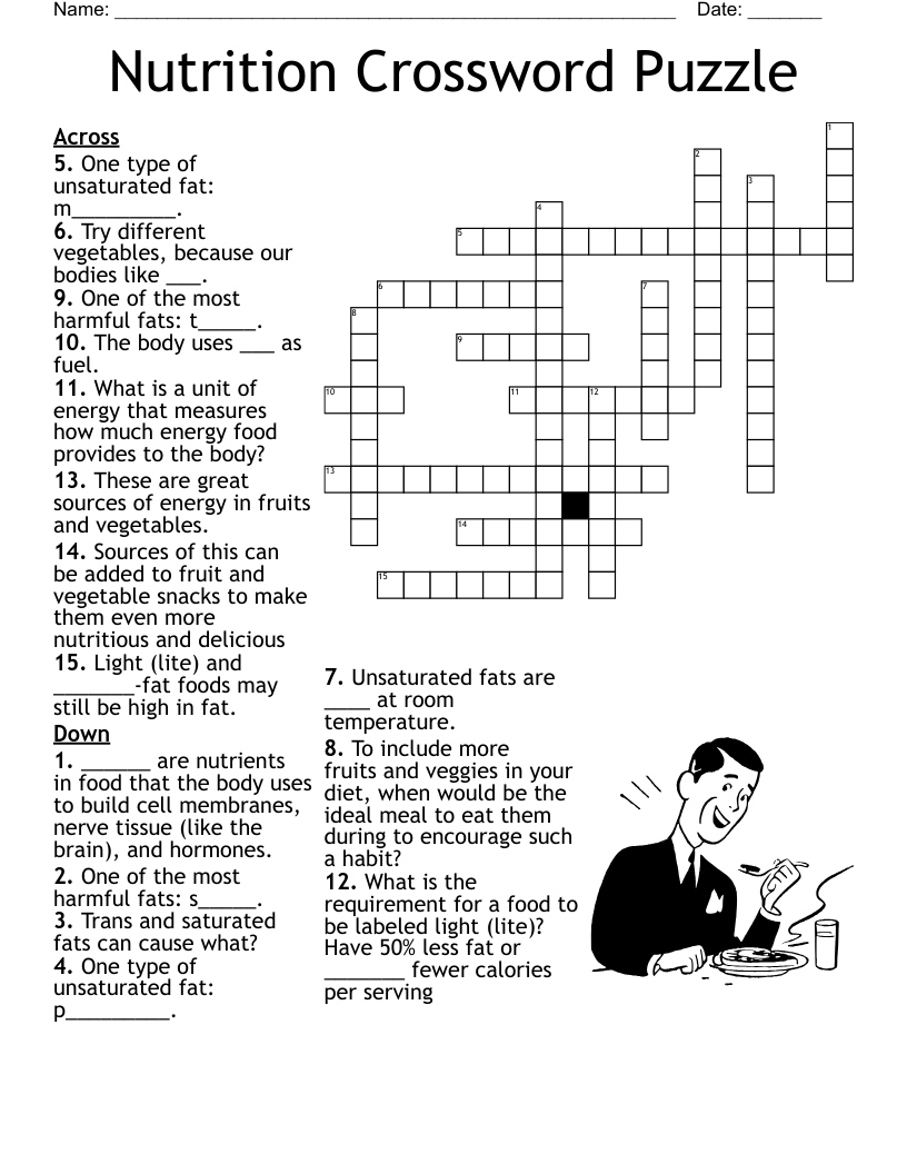 Nutrition Crossword Puzzle WordMint