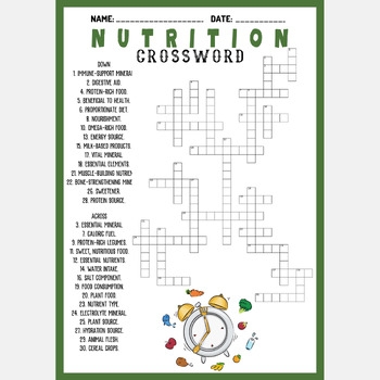 NUTRITION FOOD Crossword Puzzle Worksheet Activity By Mind Games Studio