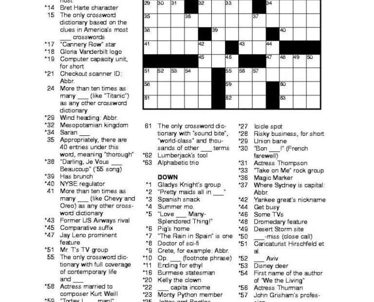 Printable Thomas Joseph Crossword Puzzle For Today Printable JD