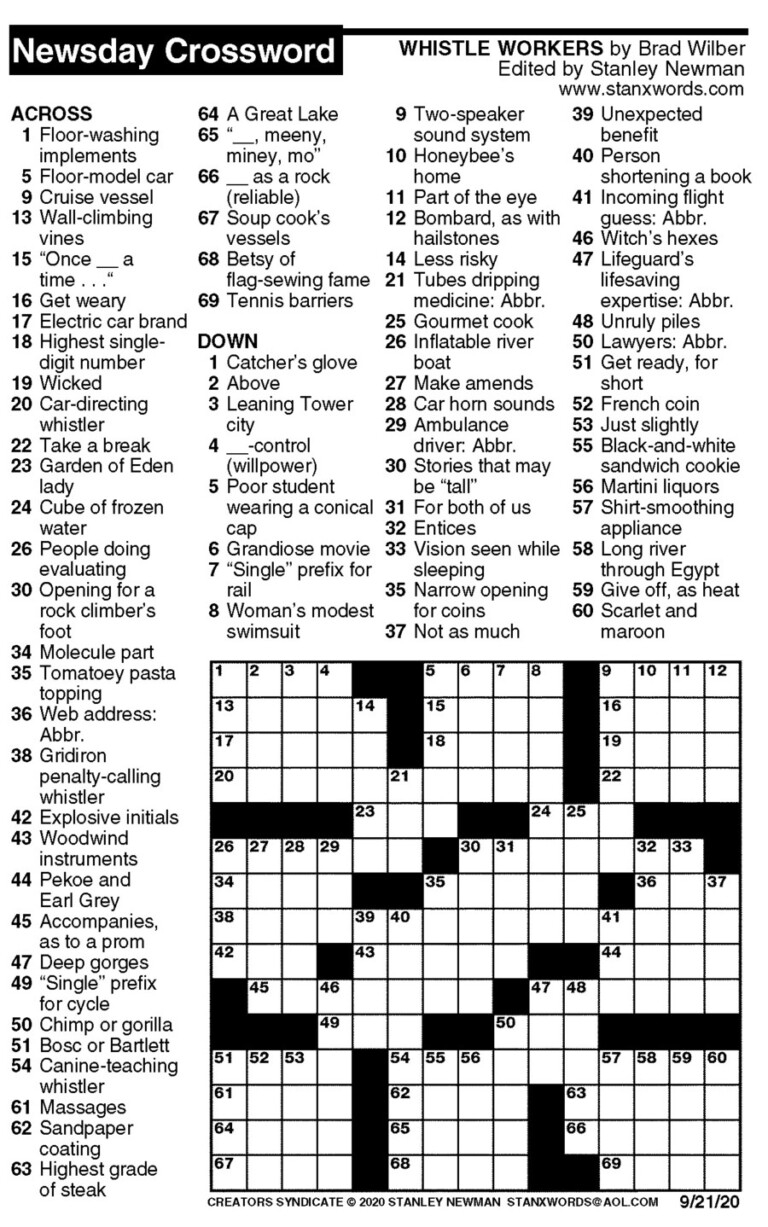 Stan Newman 39 s Easy Crossword Easycrosswordpuzzlesprintable
