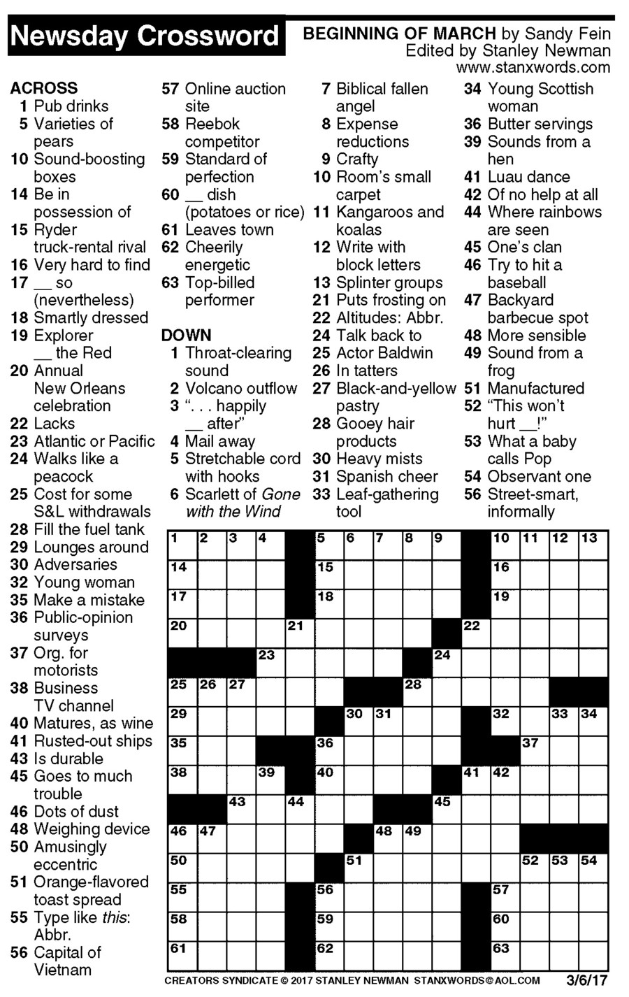 Stan Newman s Easy Crossword Free Printable Crosswords
