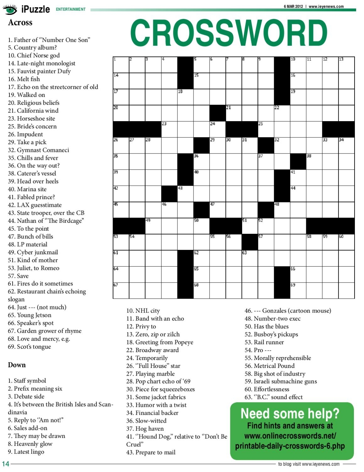2024 Free Printable Crossword Puzzles Free Printable Crosswords