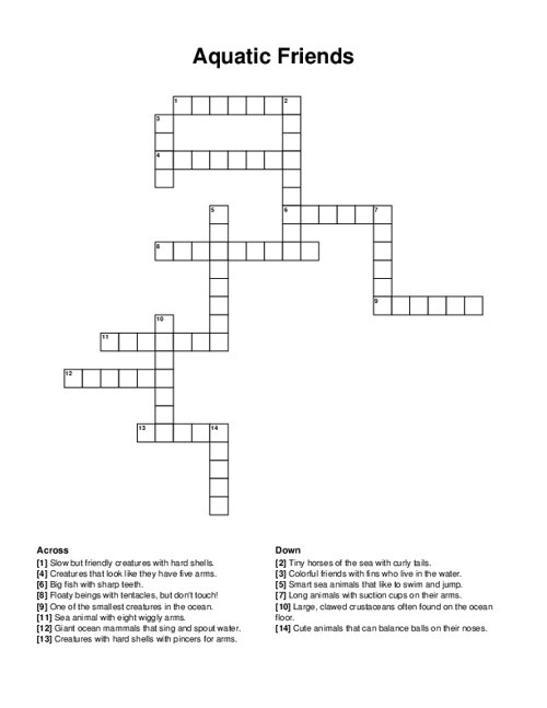 Aquatic Friends Crossword Puzzle