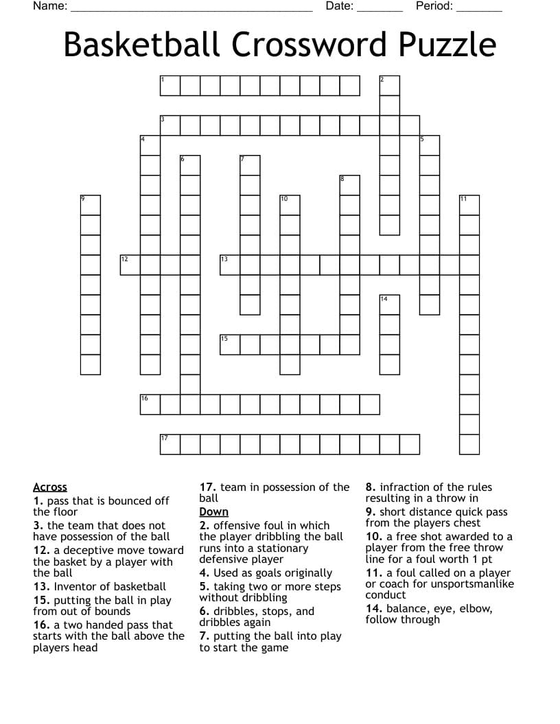 Basketball Crossword Puzzles Free Printable Free Download And Print 